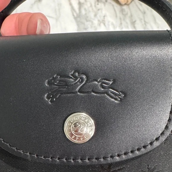 Longchamp Black Mini Top-Handle Bag with Star Embroidery - Picture 2 of 6